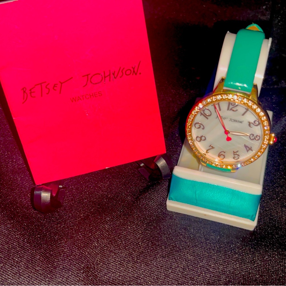 Betsy Johnson Watch Gold Face Turquoise Band Opal-like face